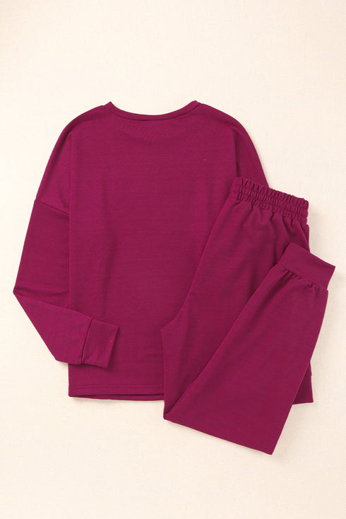 women-solid-color-long-sleeve-long-pants-pajamas-set