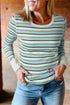 Multicolour Striped Round Neck Ribbed Knit Long Sleeve Top