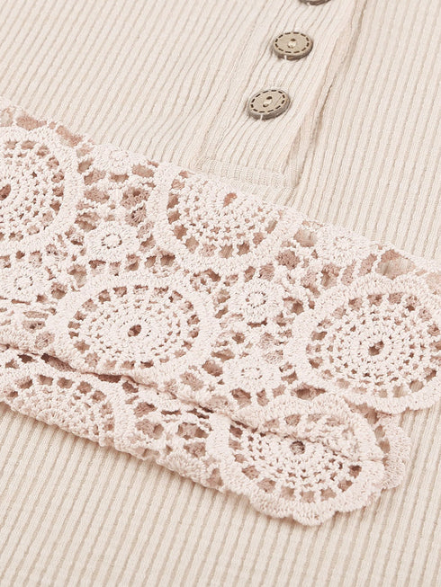 beige-crochet-lace-hem-sleeve-button-top