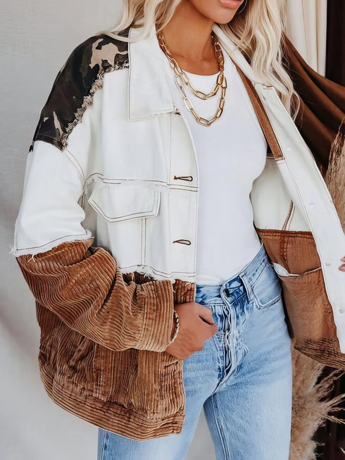 Camo Corduroy Jacket with Retro Lapel