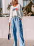 Cargo Blue Wide Leg Drawstring Jeans with High Waist