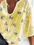 Casual Butterfly Printed Round Neck 3/4 Sleeve T-shirt
