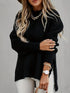 Casual Chunky Knit Mock Neck Long Sleeve Split Pullover Sweater