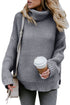 Casual Chunky Knit Mock Neck Long Sleeve Split Pullover Sweater