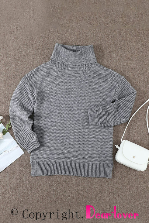 Casual Chunky Knit Mock Neck Long Sleeve Split Pullover Sweater