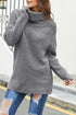 Casual Chunky Knit Mock Neck Long Sleeve Split Pullover Sweater