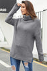 Casual Chunky Knit Mock Neck Long Sleeve Split Pullover Sweater