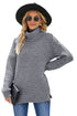Casual Chunky Knit Mock Neck Long Sleeve Split Pullover Sweater