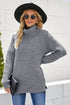 Casual Chunky Knit Mock Neck Long Sleeve Split Pullover Sweater