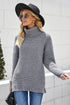 Casual Chunky Knit Mock Neck Long Sleeve Split Pullover Sweater