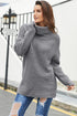 Casual Chunky Knit Mock Neck Long Sleeve Split Pullover Sweater