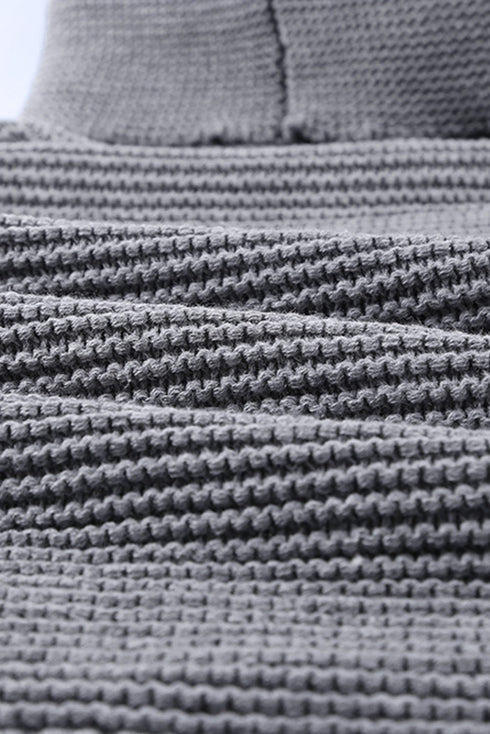 Casual Chunky Knit Mock Neck Long Sleeve Split Pullover Sweater