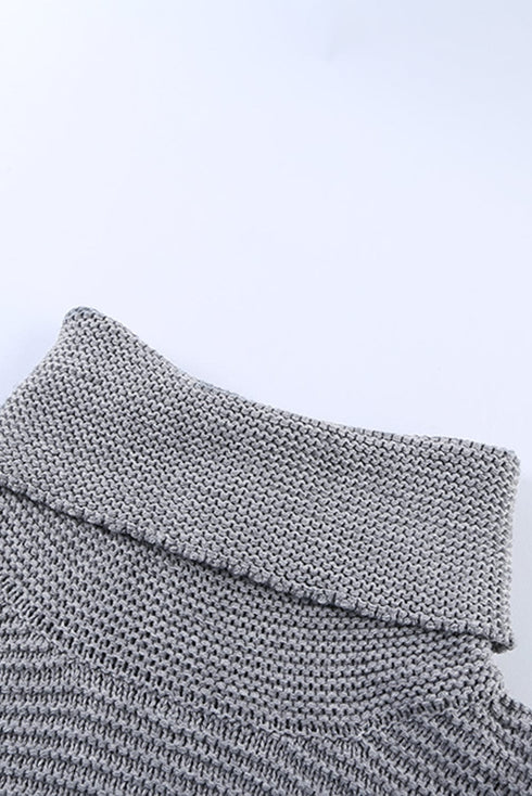 Casual Chunky Knit Mock Neck Long Sleeve Split Pullover Sweater