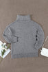 Casual Chunky Knit Mock Neck Long Sleeve Split Pullover Sweater