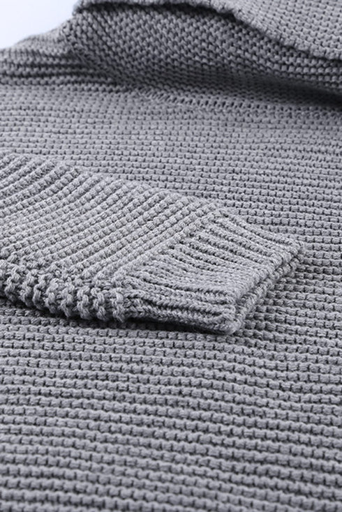 Casual Chunky Knit Mock Neck Long Sleeve Split Pullover Sweater