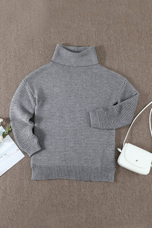 Casual Chunky Knit Mock Neck Long Sleeve Split Pullover Sweater