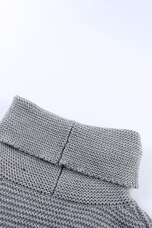 Casual Chunky Knit Mock Neck Long Sleeve Split Pullover Sweater