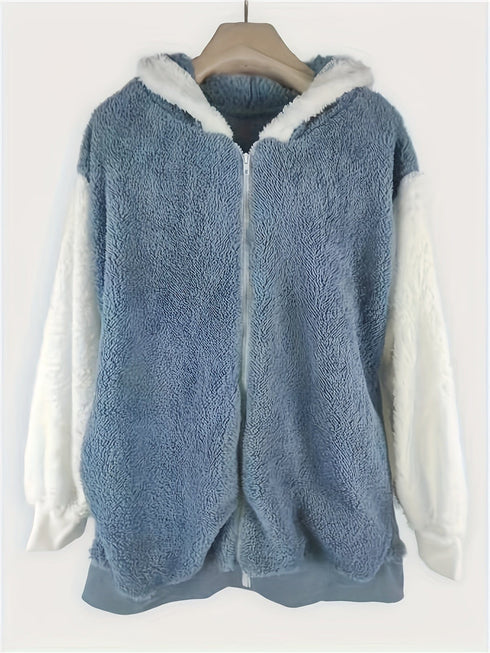 Casual Color Block Zip-Up Hooded Coat