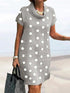 Casual Dress Cotton Linen Dress Shift Dress Midi Dress Cotton Blend Fashion Modern Outdoor Daily Cowl Neck Print Short Sleeve Summer Spring Regular Fit Gray Polka Dot S M L XL 2XL for Women