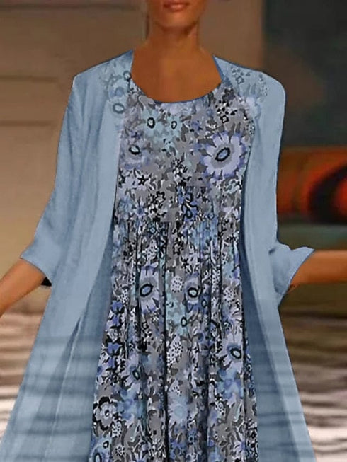 Casual Dress Ethnic Dress Midi Dress Blue Half Sleeve Paisley Print Summer Spring Crew Neck Casual S M L XL XXL for Women