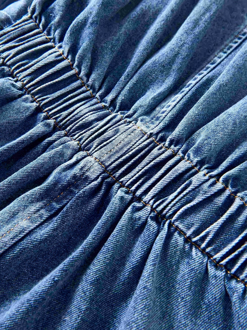 Casual Elastic Belt Cuffed Sleeve Denim Hooded Jackets