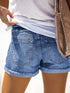 Casual Floral Patchwork Rolled Hem Denim Shorts