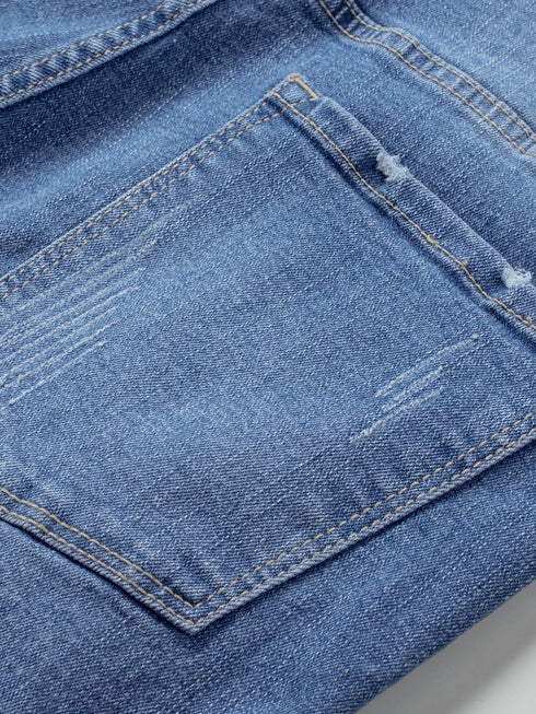 Casual Floral Patchwork Rolled Hem Denim Shorts