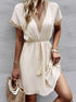 Casual Holiday Lace Stitching Waist V Neck Mini Dress