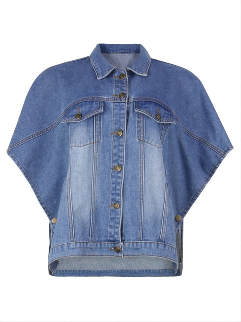 Casual Loose Sleeveless Single-Breasted Lapel Cloak Denim Jacket