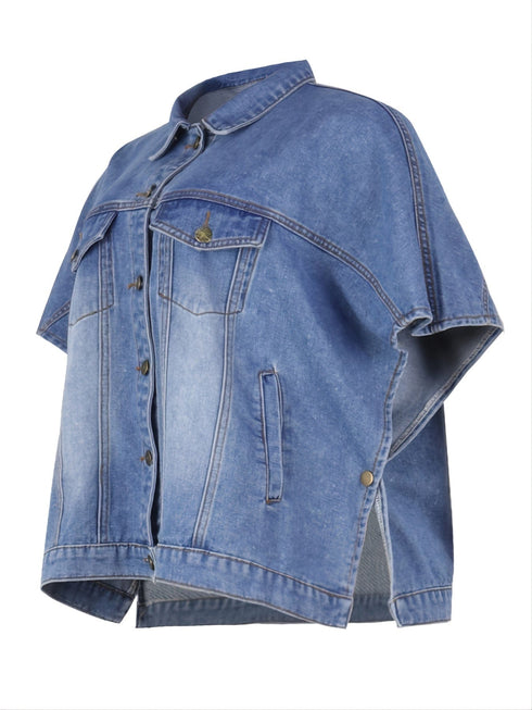 Casual Loose Sleeveless Single-Breasted Lapel Cloak Denim Jacket
