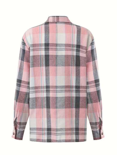 Casual Plaid Print Lapel Long Sleeve Button Blouse