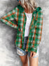 Casual Plaid Print Long Sleeve Drawstring Hooded Blouse