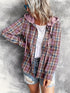 Casual Plaid Print Long Sleeve Drawstring Hooded Blouse