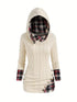 Casual Plaid Splicing Button Decor Long Sleeve Knit Hoodie