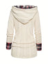 Casual Plaid Splicing Button Decor Long Sleeve Knit Hoodie