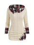 Casual Plaid Splicing Button Decor Long Sleeve Knit Hoodie