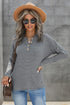Casual Round Neck Button Long Sleeve T-Shirt