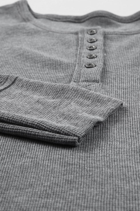 Casual Round Neck Button Long Sleeve T-Shirt