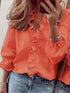 Casual Ruffled Trim V Neck Long Sleeve Loose Blouse