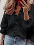 Casual Ruffled Trim V Neck Long Sleeve Loose Blouse
