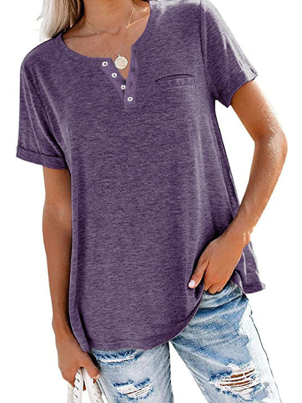 Casual Short Sleeve Crew Neck Tunic Basic Blouse