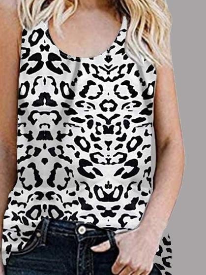 Casual Sleeveless Round Neck Leopard Vest