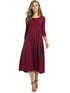 Casual Solid Crew Neck 3/4 Sleeve Midi Dress