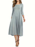 Casual Solid Crew Neck 3/4 Sleeve Midi Dress
