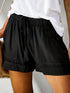 Casual Solid Drawstring Elastic Waist Slant Pockets Shorts
