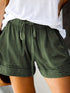 Casual Solid Drawstring Elastic Waist Slant Pockets Shorts