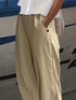 Casual Solid Elastic Waist Pockets Loose Pants