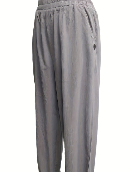 Casual Solid Elastic Waist Pockets Loose Pants