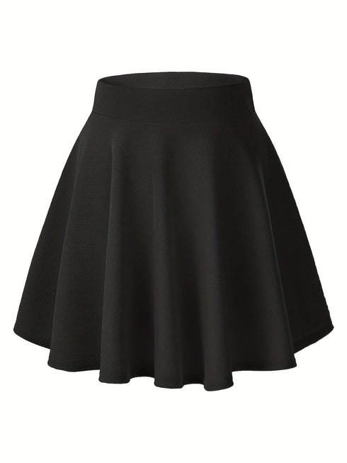 Casual Solid High Waist Pleated Skate Skirt Mini Dress