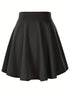 Casual Solid High Waist Pleated Skate Skirt Mini Dress